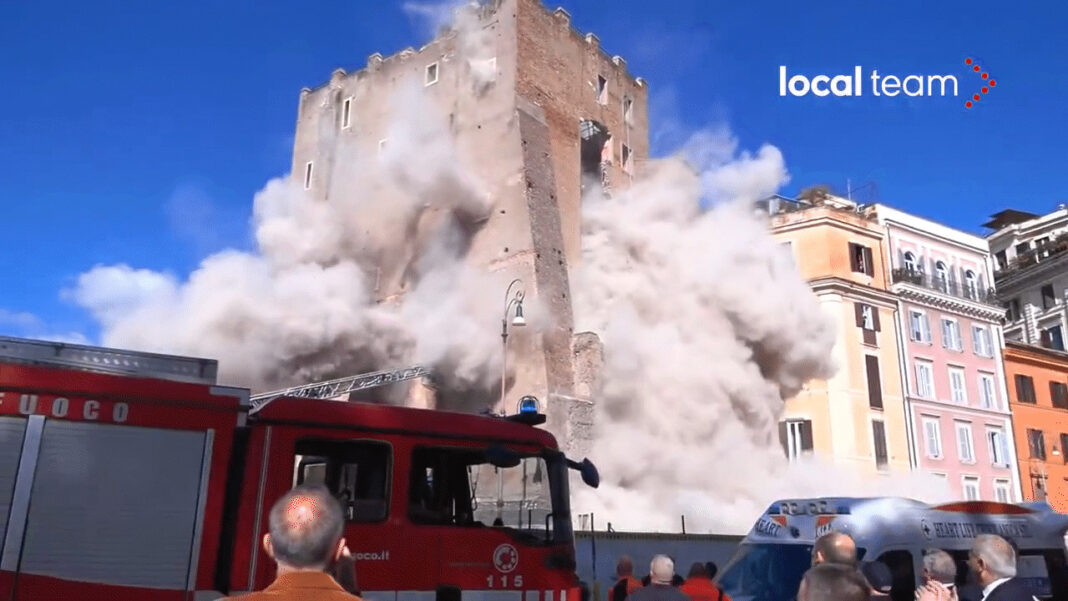 Se derrumba parte de la histórica Torre dei Conti en pleno centro de Roma
